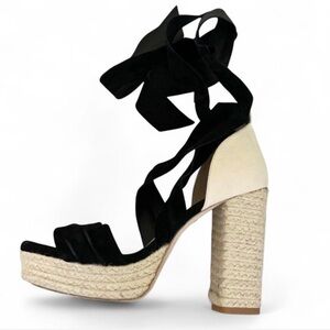 RAYE Black and Cream Espadrille Heels